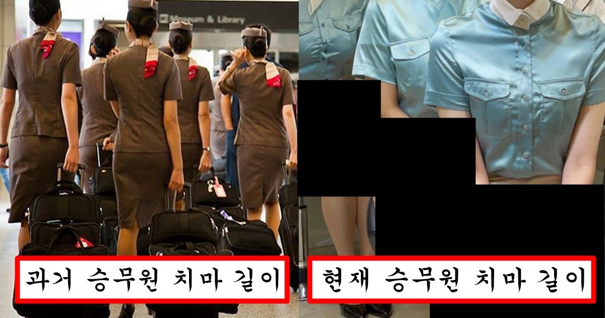 바지 입어도 되는데 기내에서 유부남 꼬셔보려고 일부러 짧게 줄여 입는다는 요즘 승무원들 치마 수준