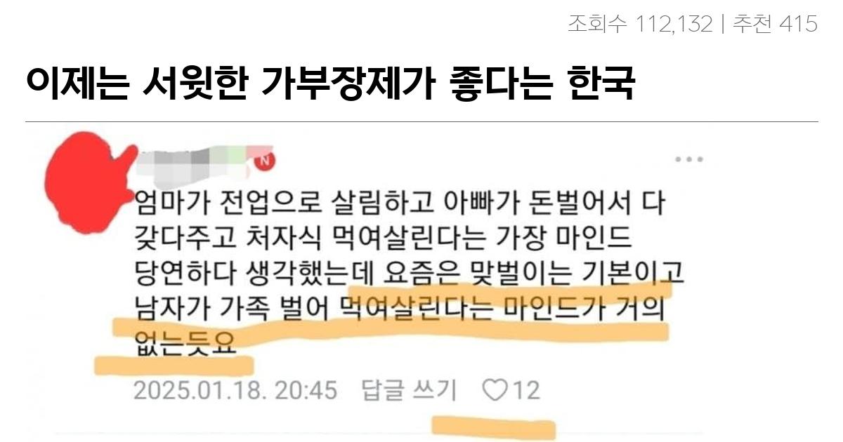 이제는 서윗한 가부장제가 좋다는 한국 여자들.jpg